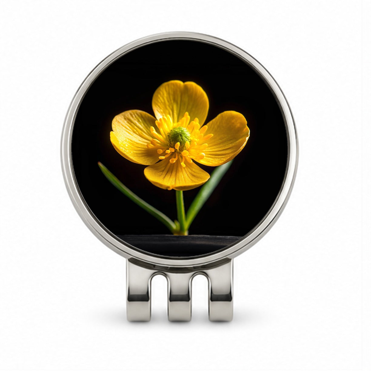 Yellow Buttercup Flower Photo Golf Hat Clip with Ball Marker