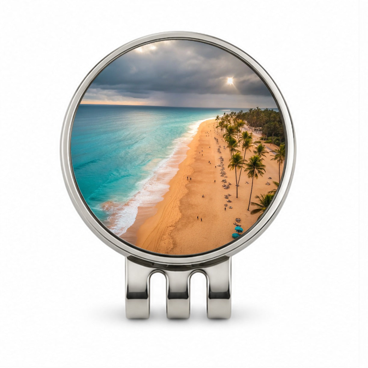 Aerial Beach Ocean Resort Palm Trees Golf Hat Clip with Ball Marker