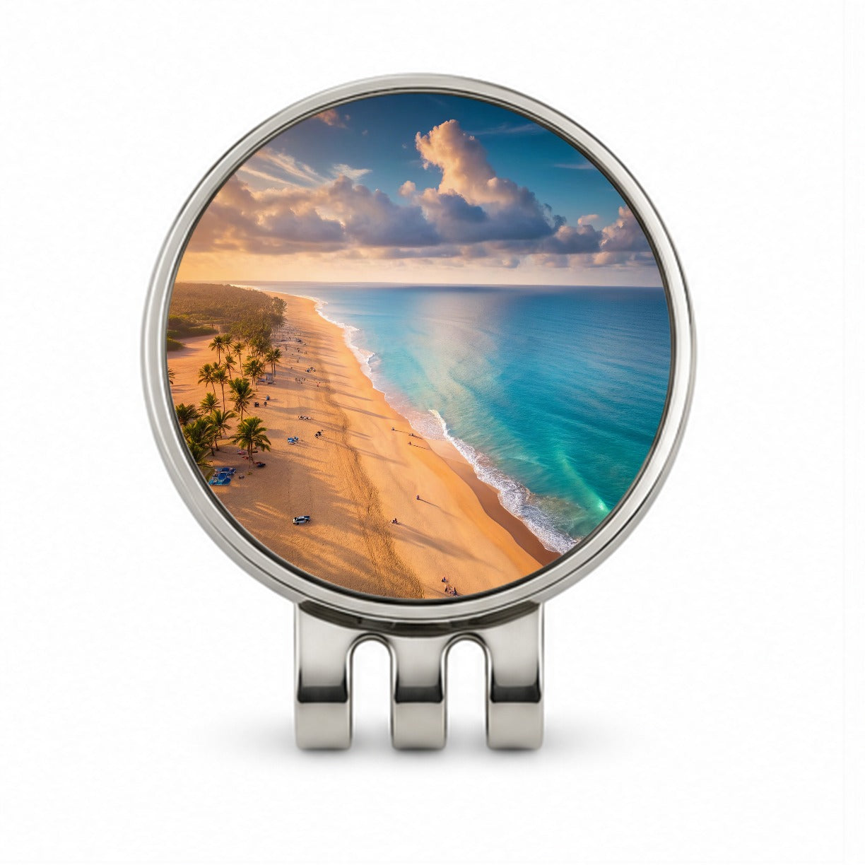 Aerial Beach Ocean View Island Vacation Golf Hat Clip with Ball Marker