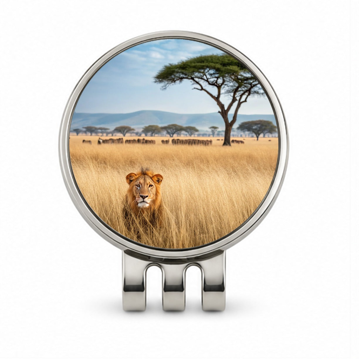 African Safari Lion Golf Hat Clip with Ball Marker