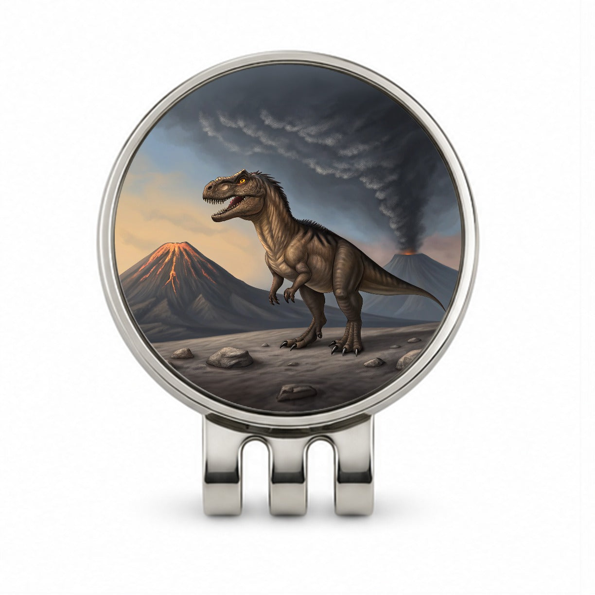 Allosaurus Two Volcanos Dinosaur Golf Hat Clip with Ball Marker