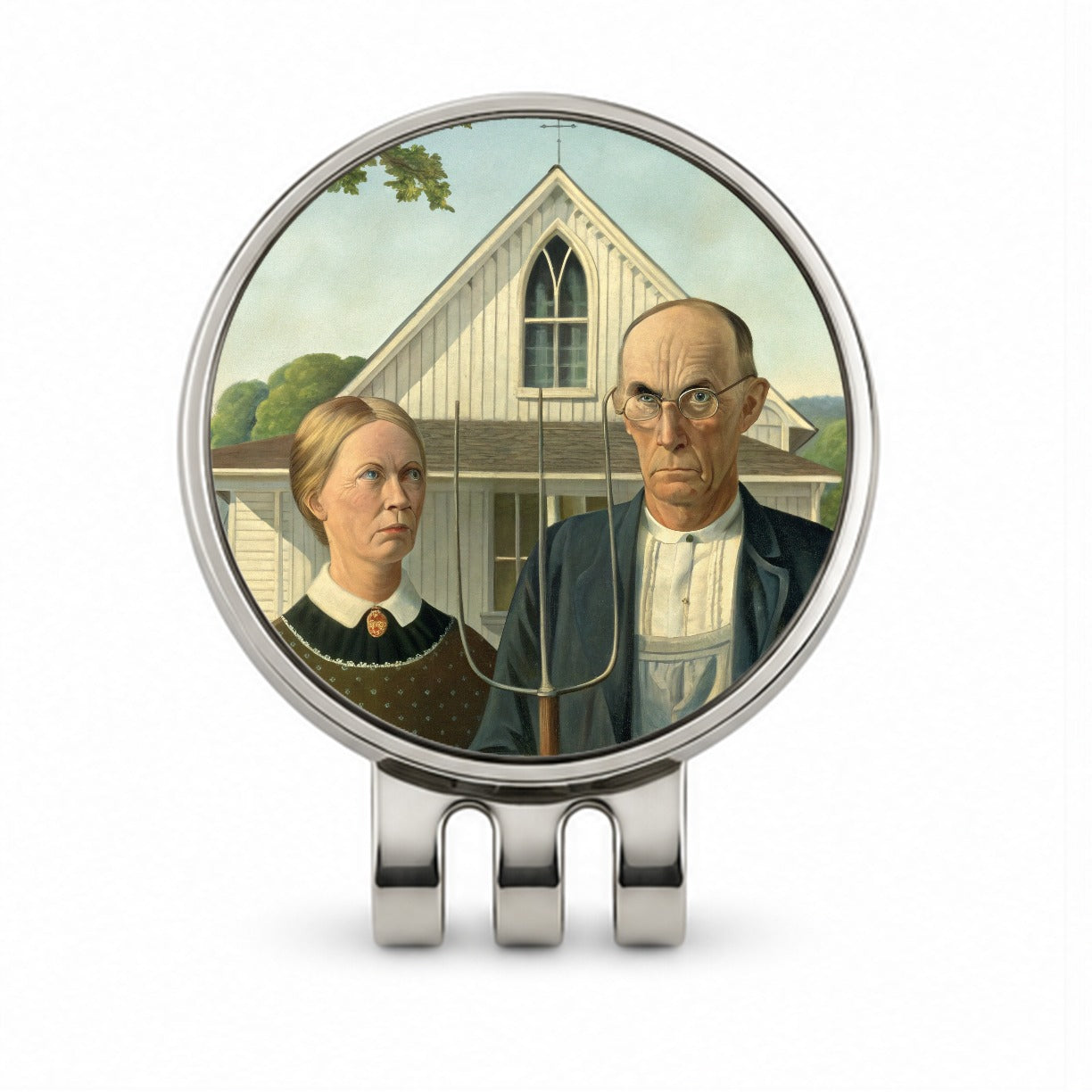 American Gothic Grant Wood Painting Inspired Golf Hat Clip with Ball Marker