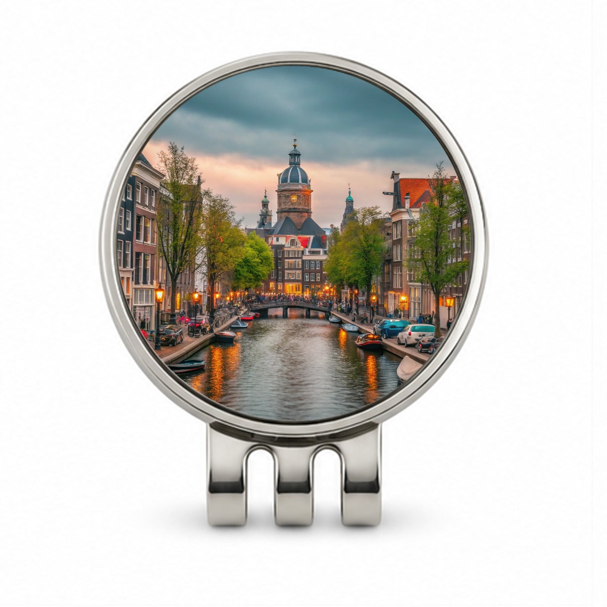 Amsterdam Netherlands Twilight Canals Golf Hat Clip with Ball Marker