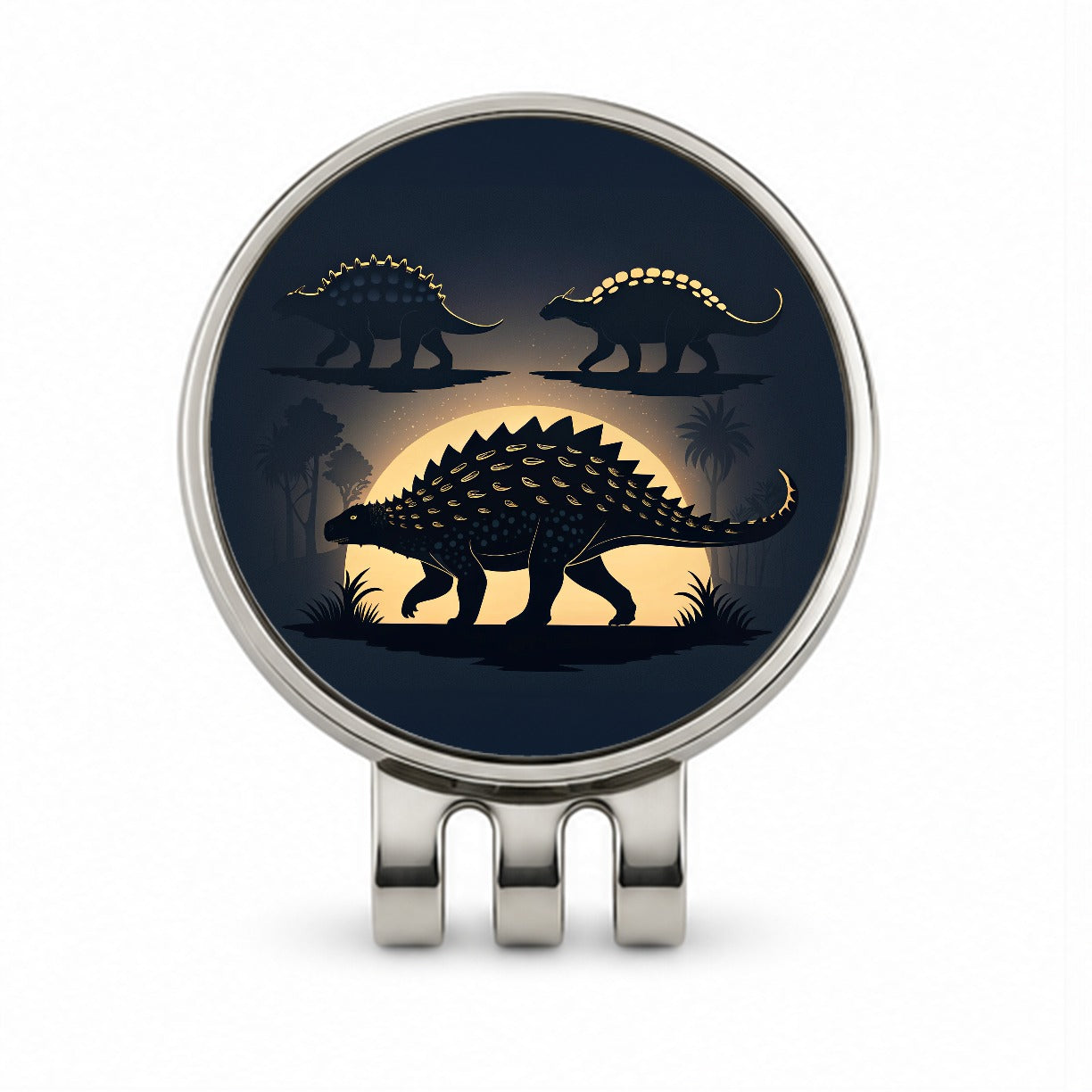 Ankylosaurus Silhouettes Walking Dinosaurs Golf Hat Clip with Ball Marker