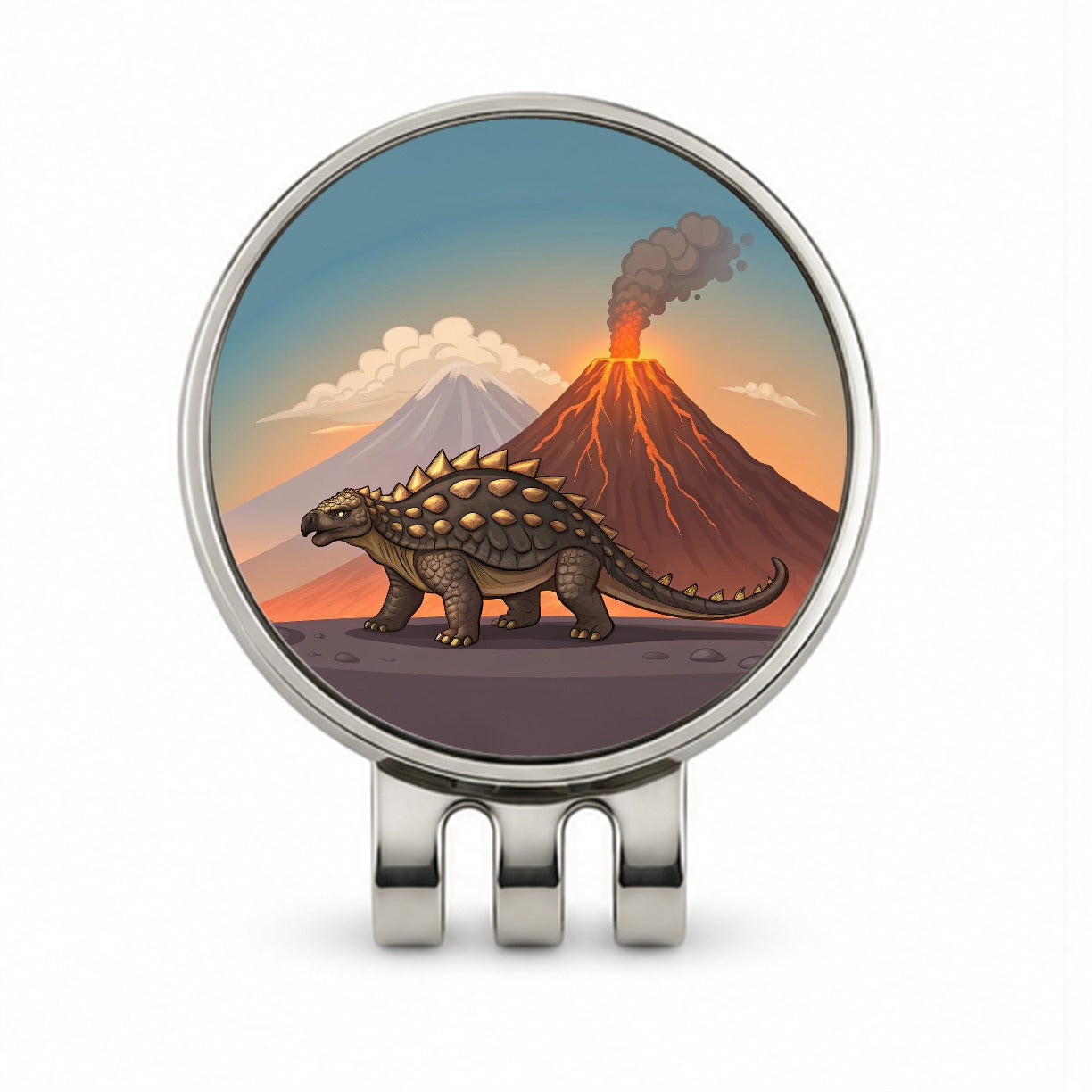 Ankylosaurus Volcanos Dinosaur Golf Hat Clip with Ball Marker