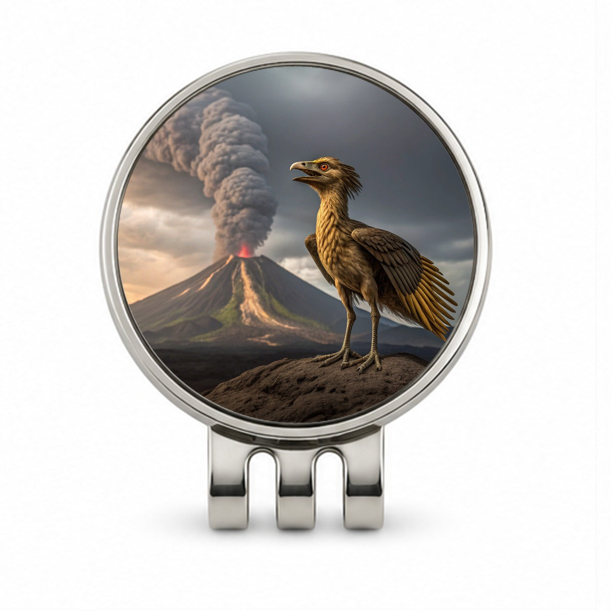 Archaeopteryx Volcano Dinosaur Golf Hat Clip with Ball Marker