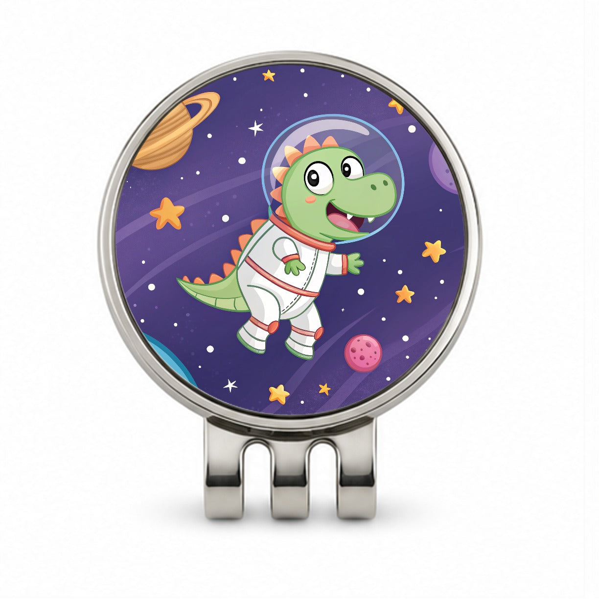 Astronaut Dinosaur Floating Outer Space Planets Golf Hat Clip with Ball Marker