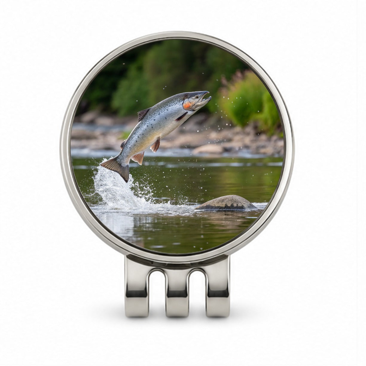Atlantic Salmon Fish Jumping Fishing River Golf Hat Clip with Ball Marker