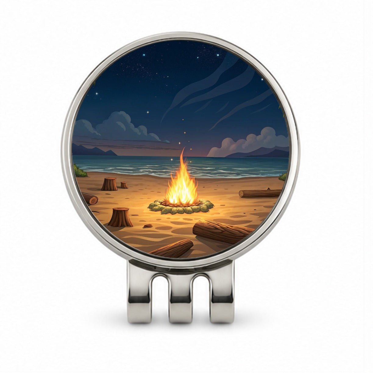 Beach Bonfire Drawing Golf Hat Clip with Ball Marker