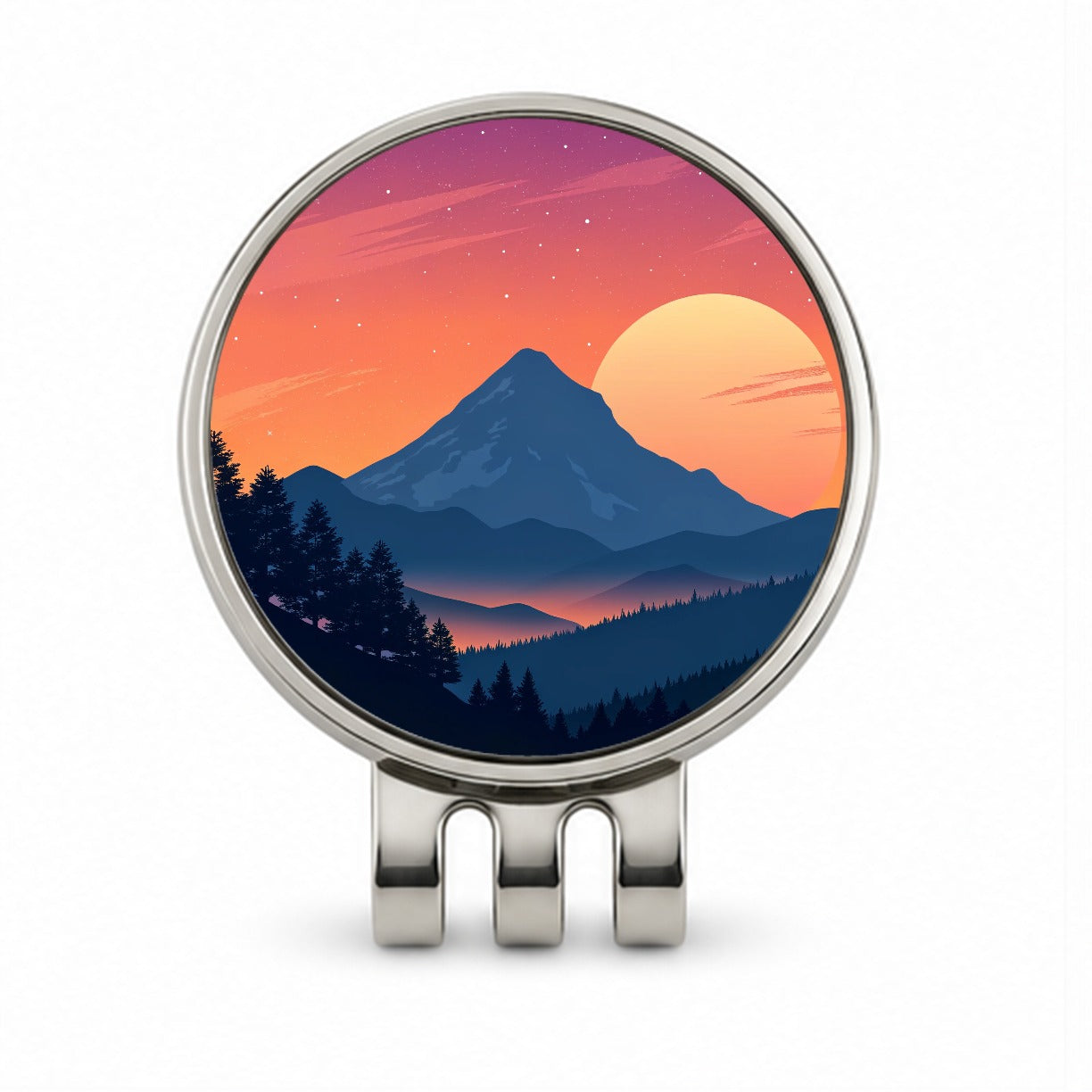 Beautiful Mountain Sunset Golf Hat Clip with Ball Marker