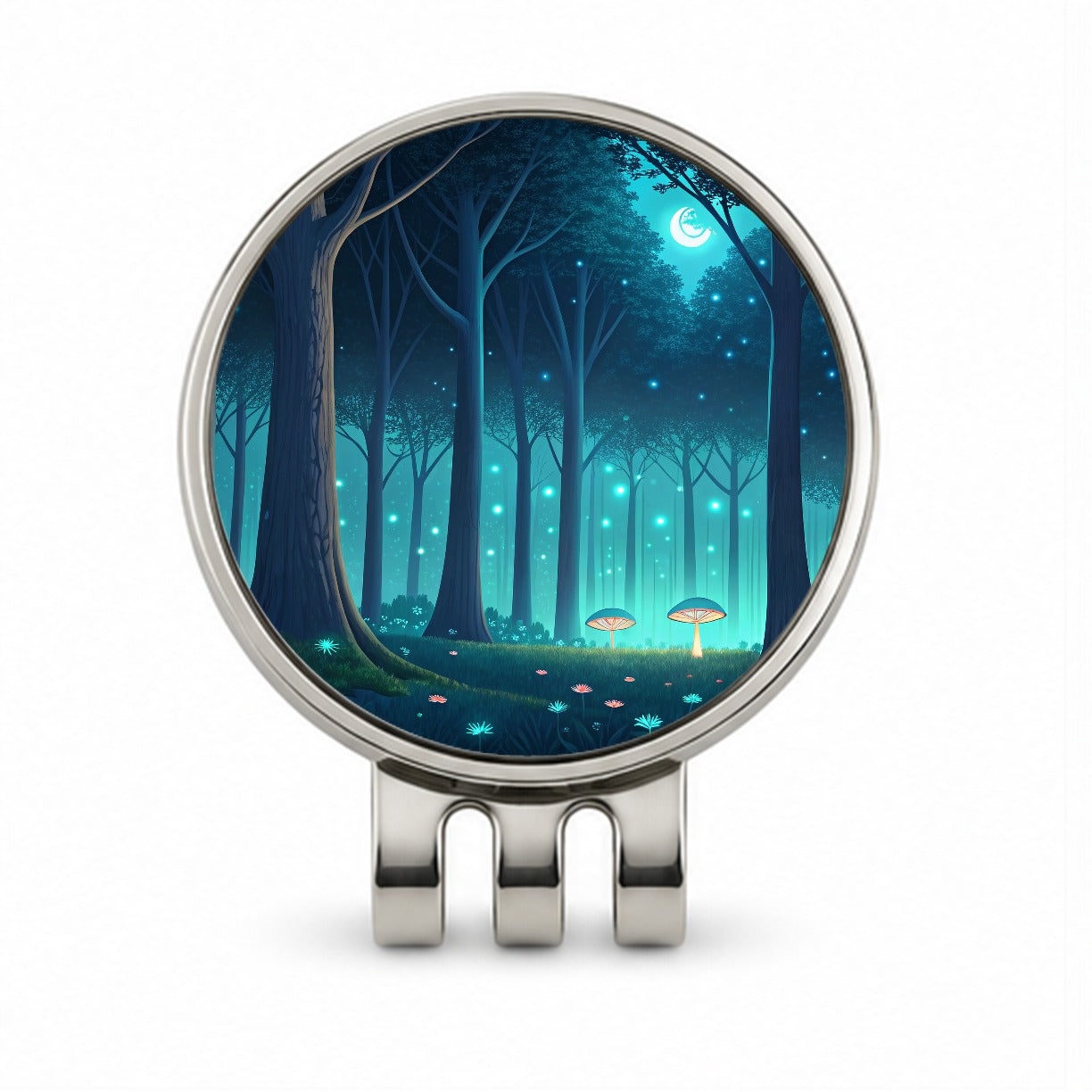 Bioluminescent Forest Night Golf Hat Clip with Ball Marker