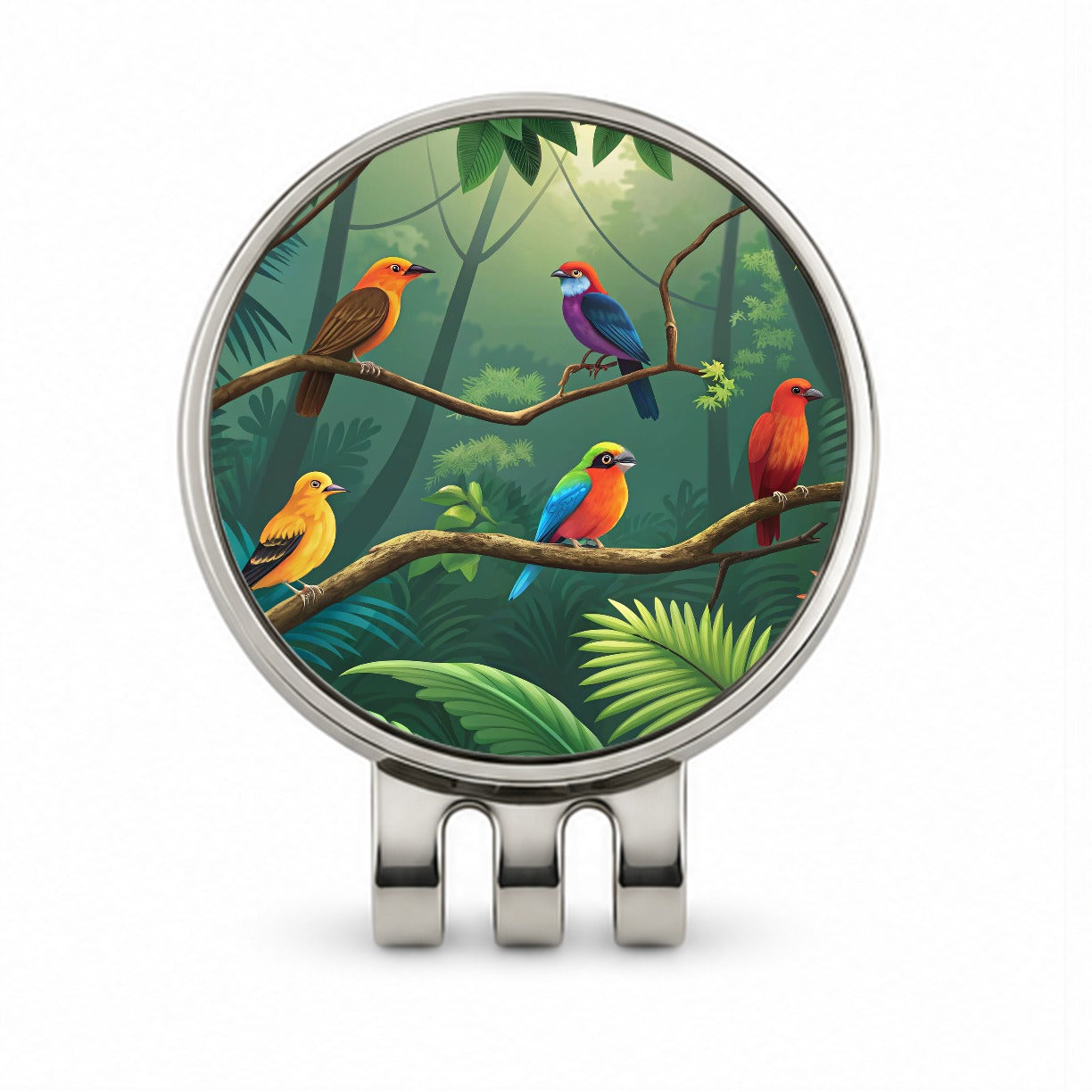 Birds In Jungle Colorful Golf Hat Clip with Ball Marker