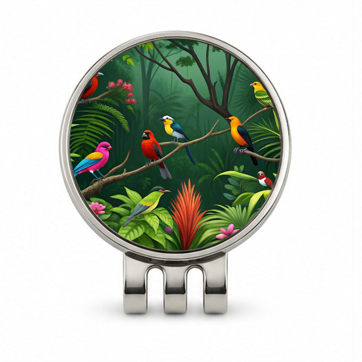 Birds In Jungle Trees Ferns Golf Hat Clip with Ball Marker