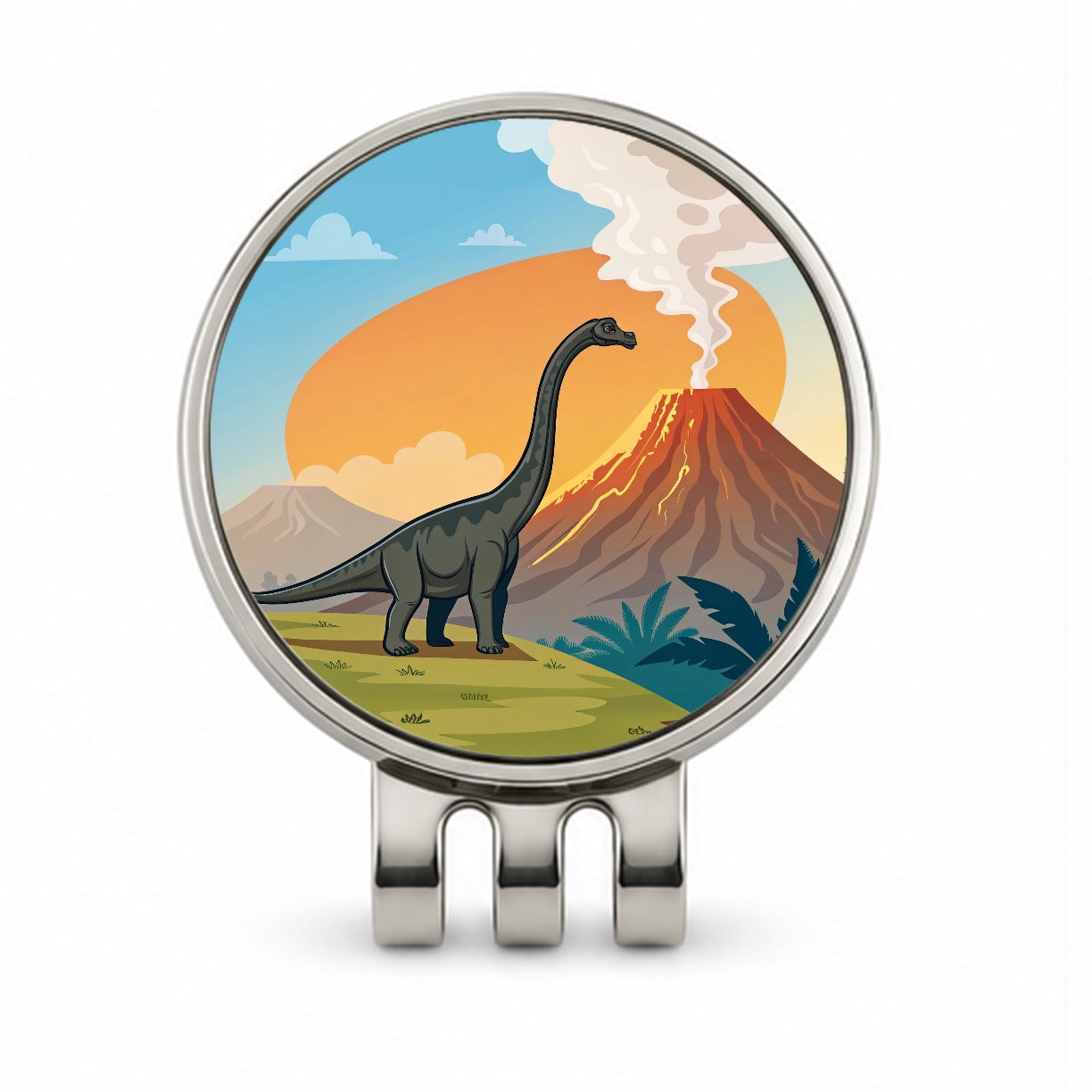 Brachiosaurus Volcano Colorful Dinosaur Golf Hat Clip with Ball Marker