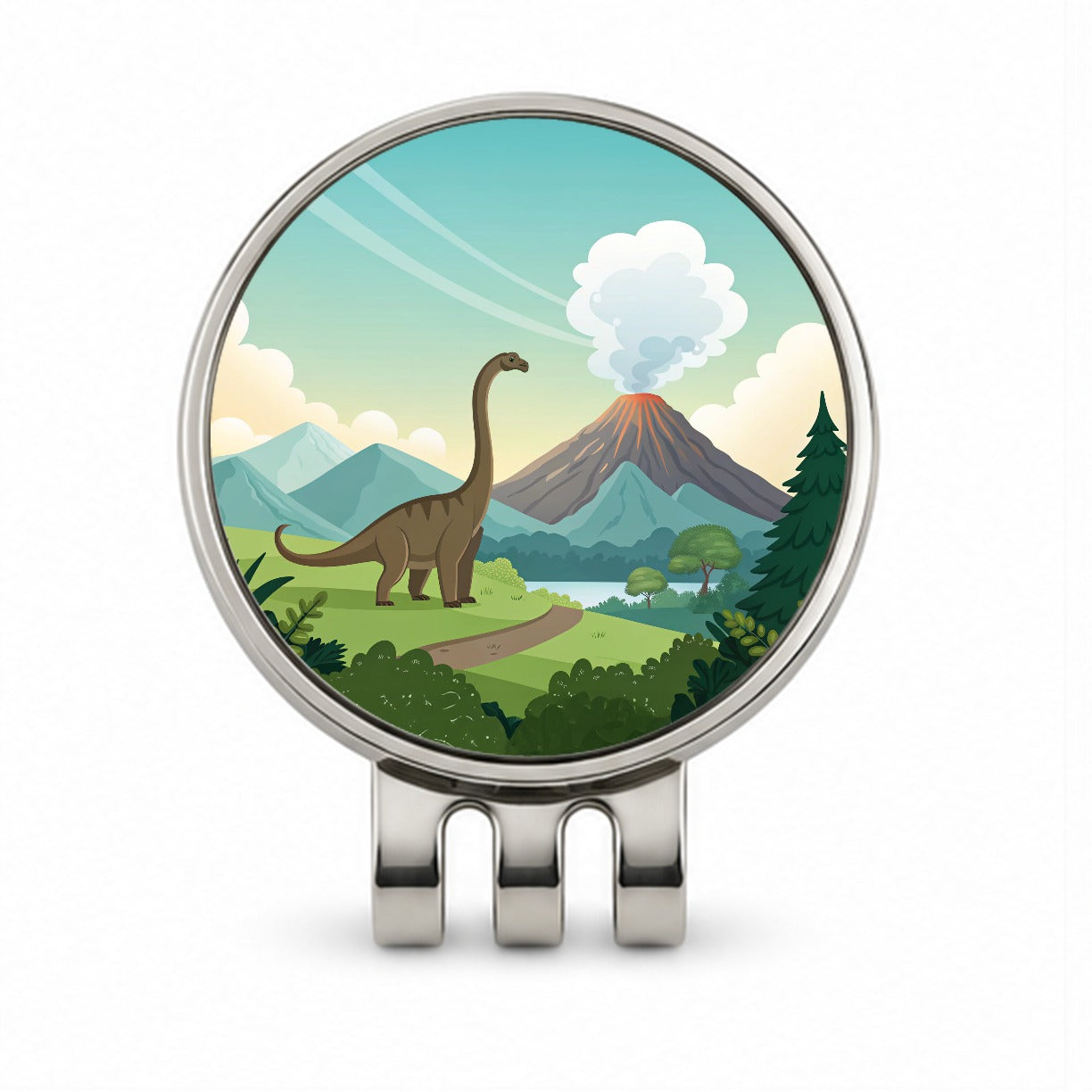 Brachiosaurus Volcano Erupting Dinosaur Golf Hat Clip with Ball Marker