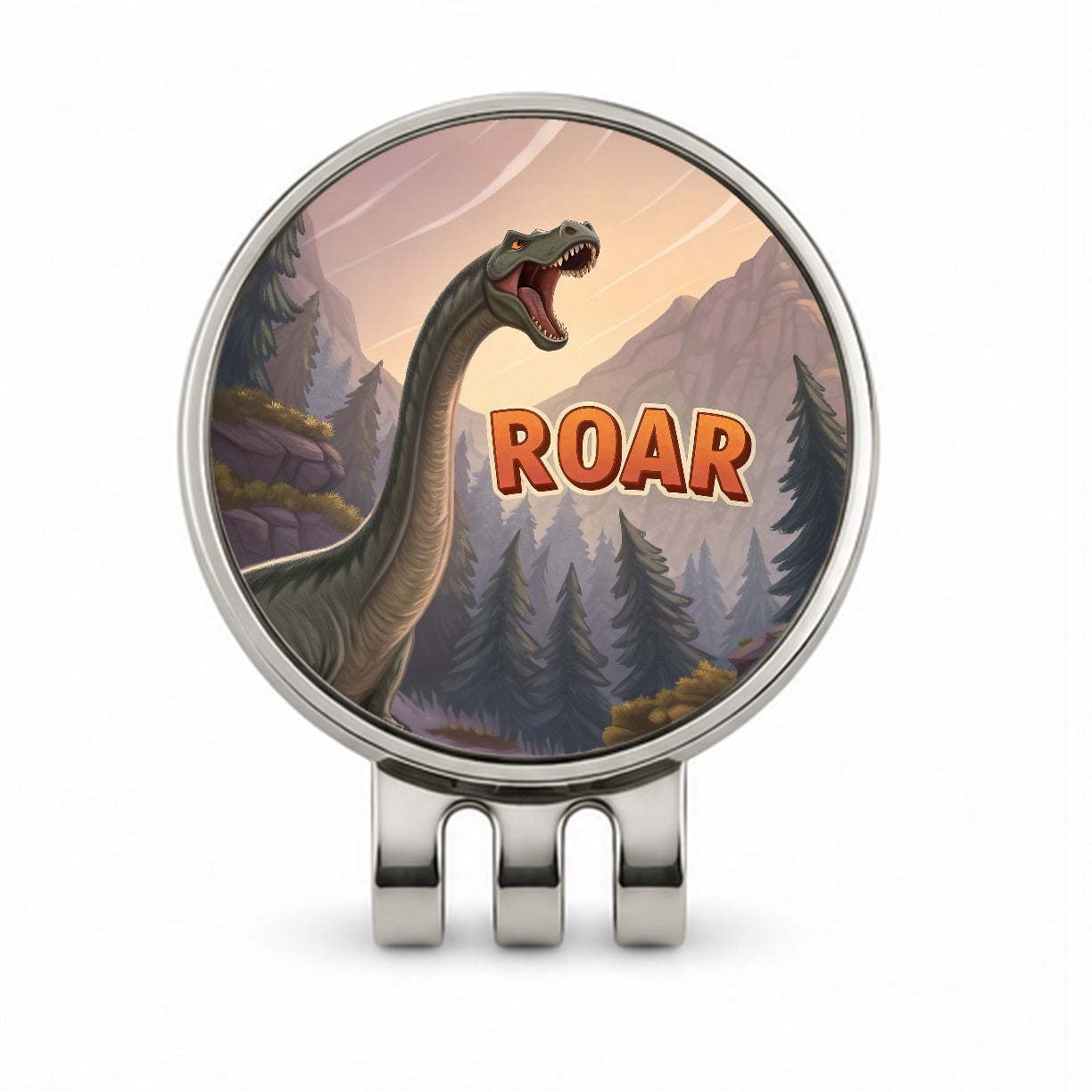 Brontosaurus Roar Bold Text Dinosaur Golf Hat Clip with Ball Marker