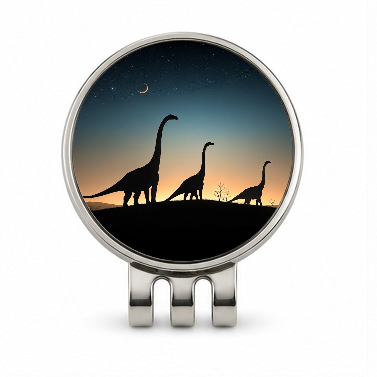 Brontosaurus Silhouettes Night Dinosaurs Golf Hat Clip with Ball Marker