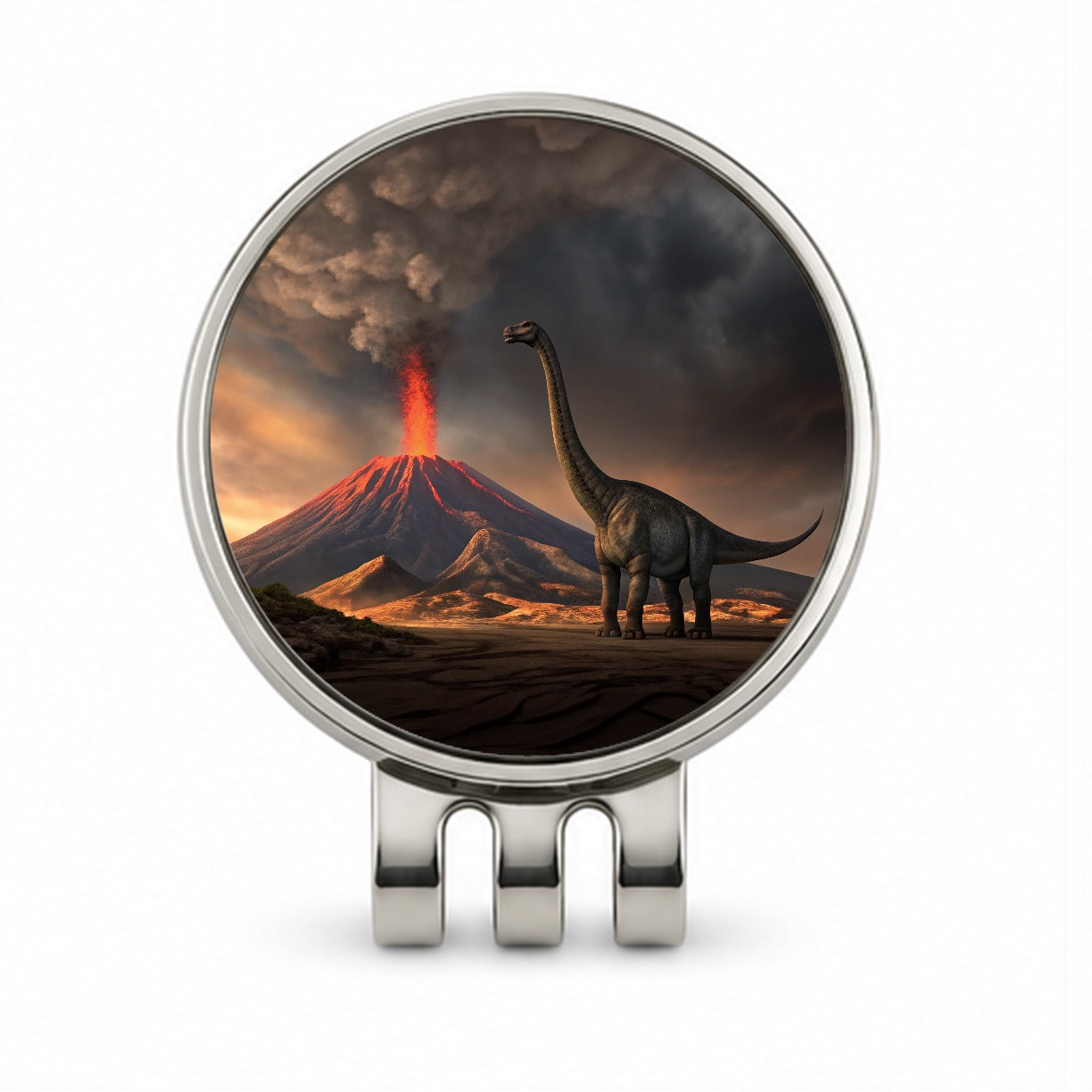 Brontosaurus Volcano Dinosaur Golf Hat Clip with Ball Marker