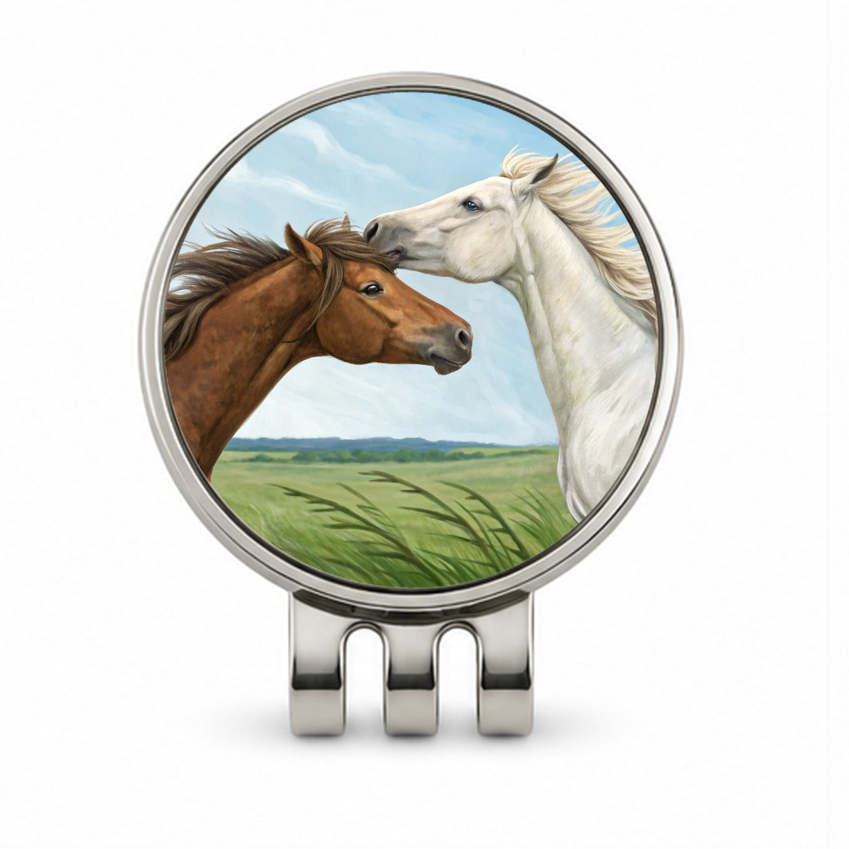 Brown White Horses Love Golf Hat Clip with Ball Marker