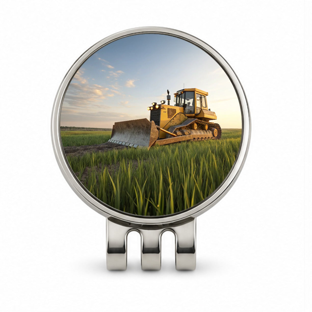 Bulldozer In Grass Field Golf Hat Clip with Ball Marker