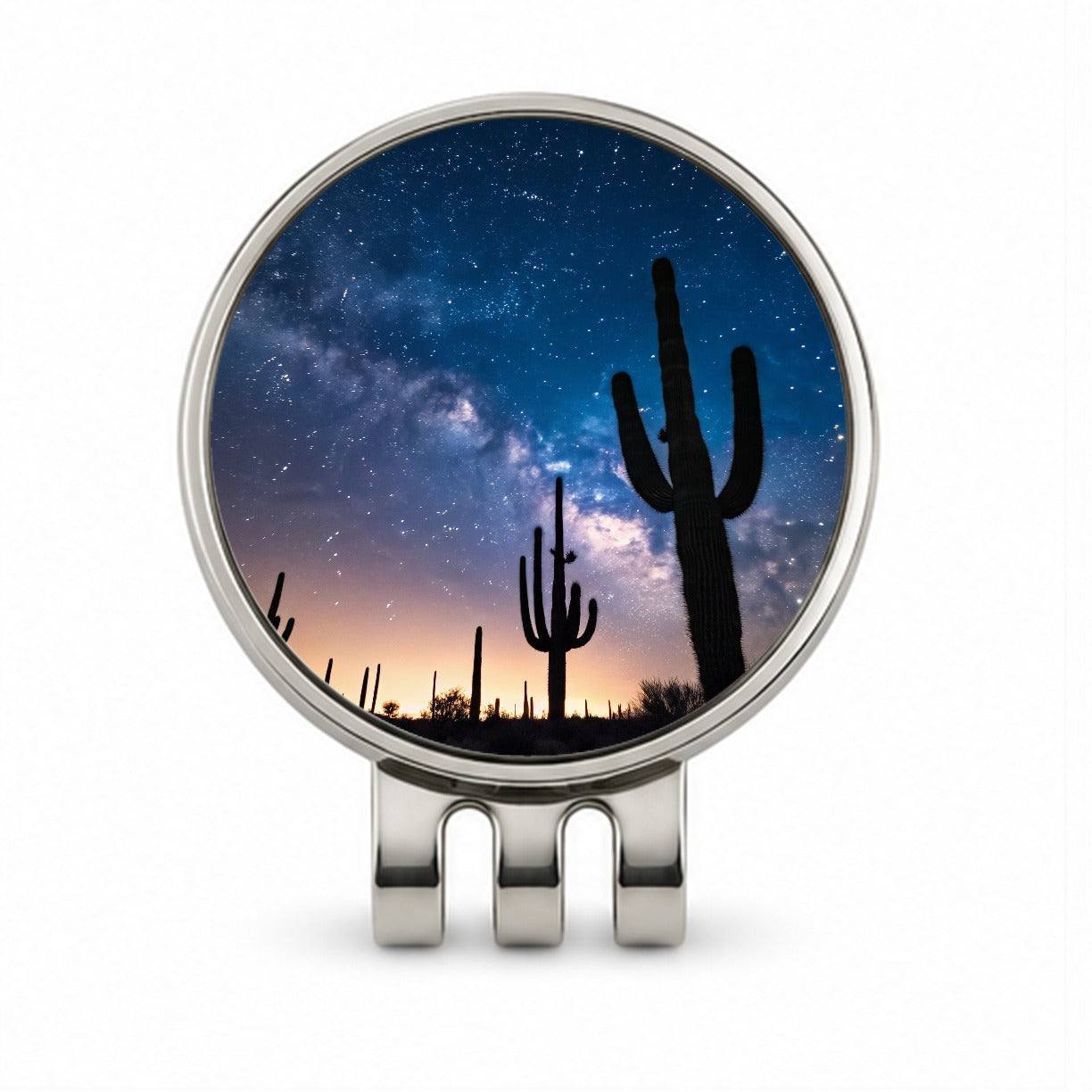 Cactus Silhouettes Starry Sky Night Shadows Golf Hat Clip with Ball Marker