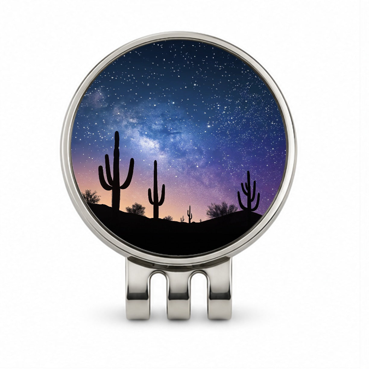 Cactus Silhouettes Starry Sky Silhouettes Shadows Mysterious Golf Hat Clip with Ball Marker