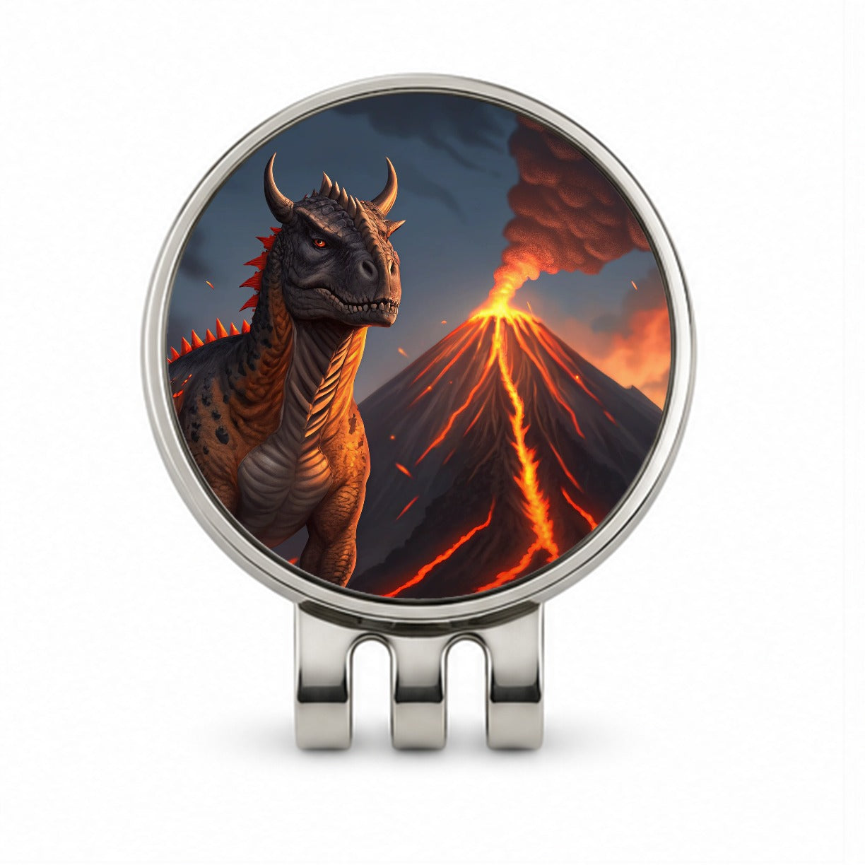 Carnotaurus Volcano Dinosaur Golf Hat Clip with Ball Marker
