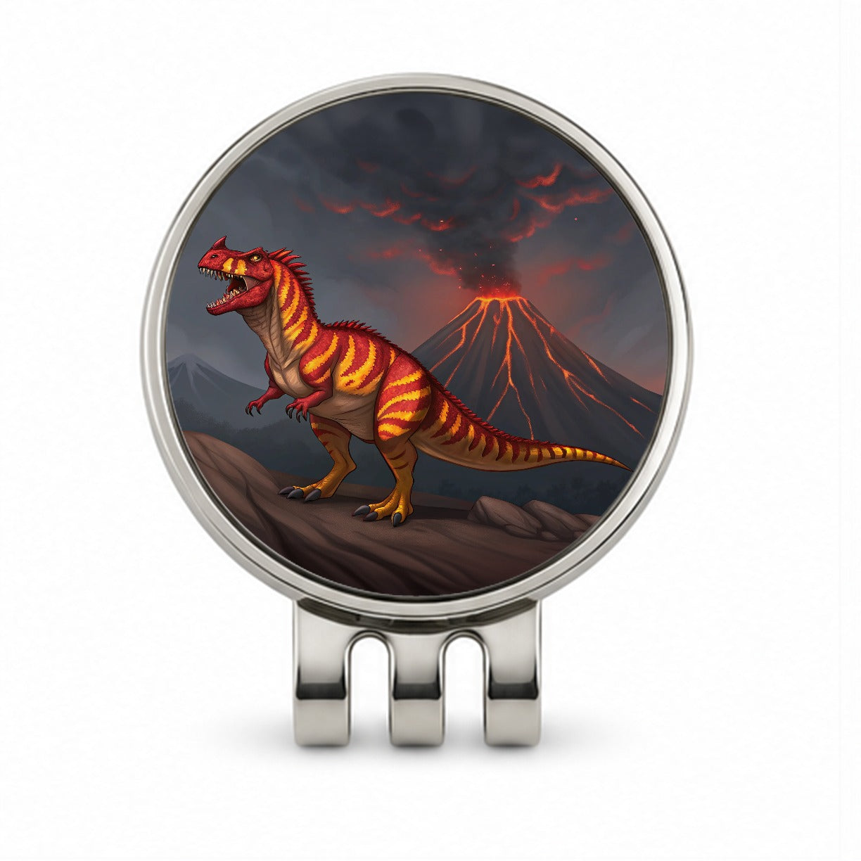 Carnotaurus Volcano Erupting Dinosaur Golf Hat Clip with Ball Marker