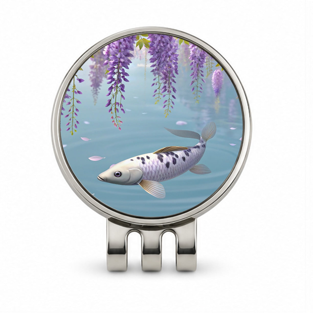 Carp Wisteria Flowers Fish Pond Golf Hat Clip with Ball Marker