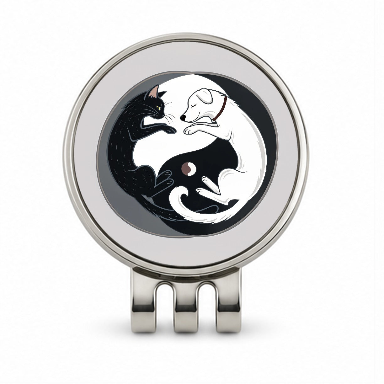 Cat Dog Black White Swirling Yin Yang Golf Hat Clip with Ball Marker
