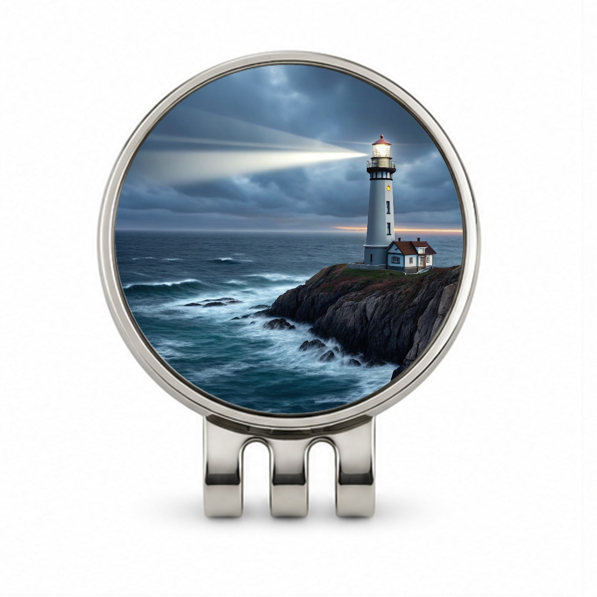 Coastal Lighthouse Rugged Golf Hat Clip with Ball Marker