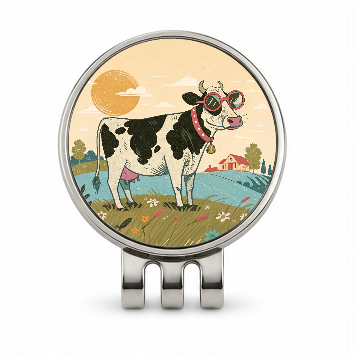 Cool Cow Wearing Sunglasses Retro Illustration Golf Hat Clip with Ball Marker