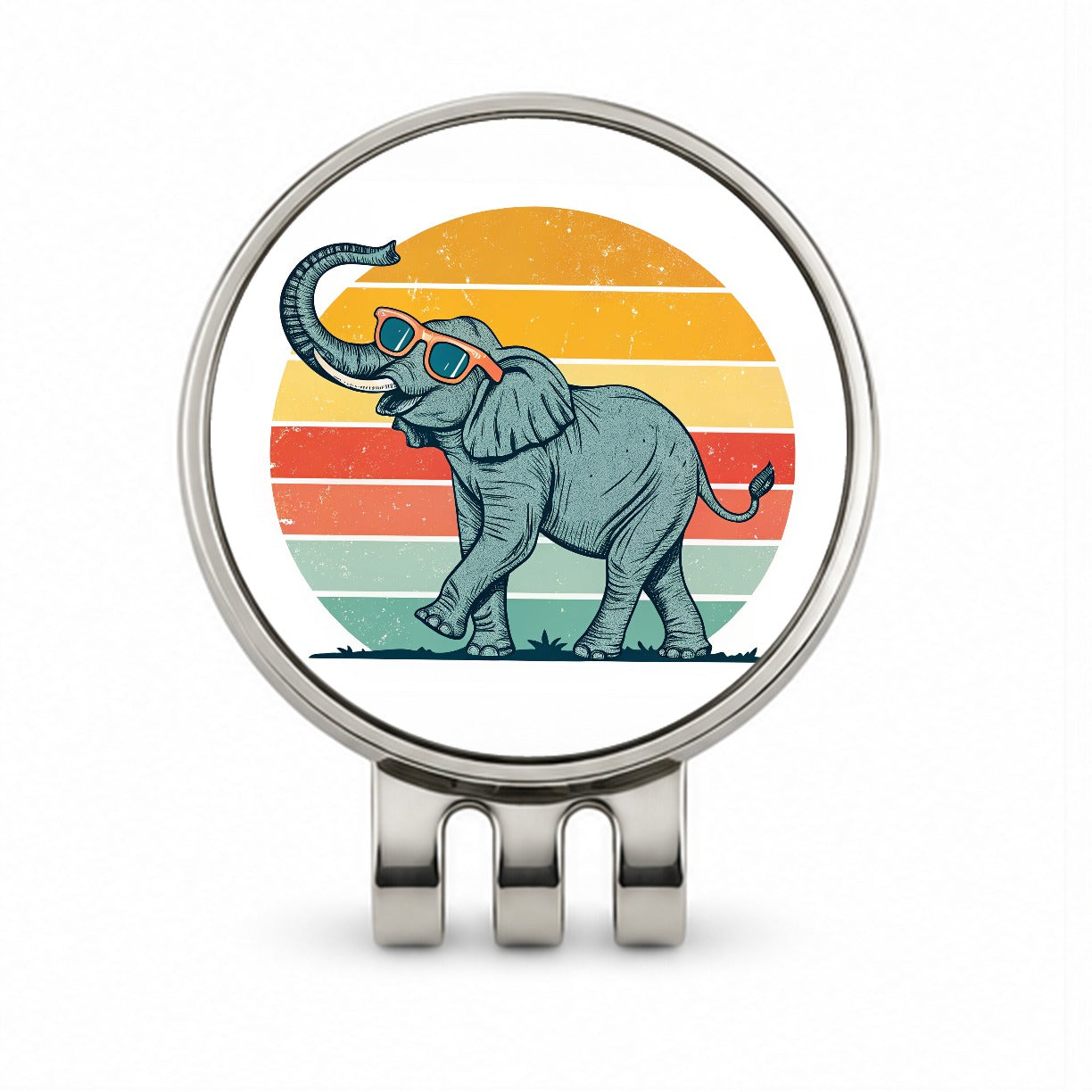 Cool Elephant Wearing Sunglasses Retro Illustration Golf Hat Clip with Ball Marker