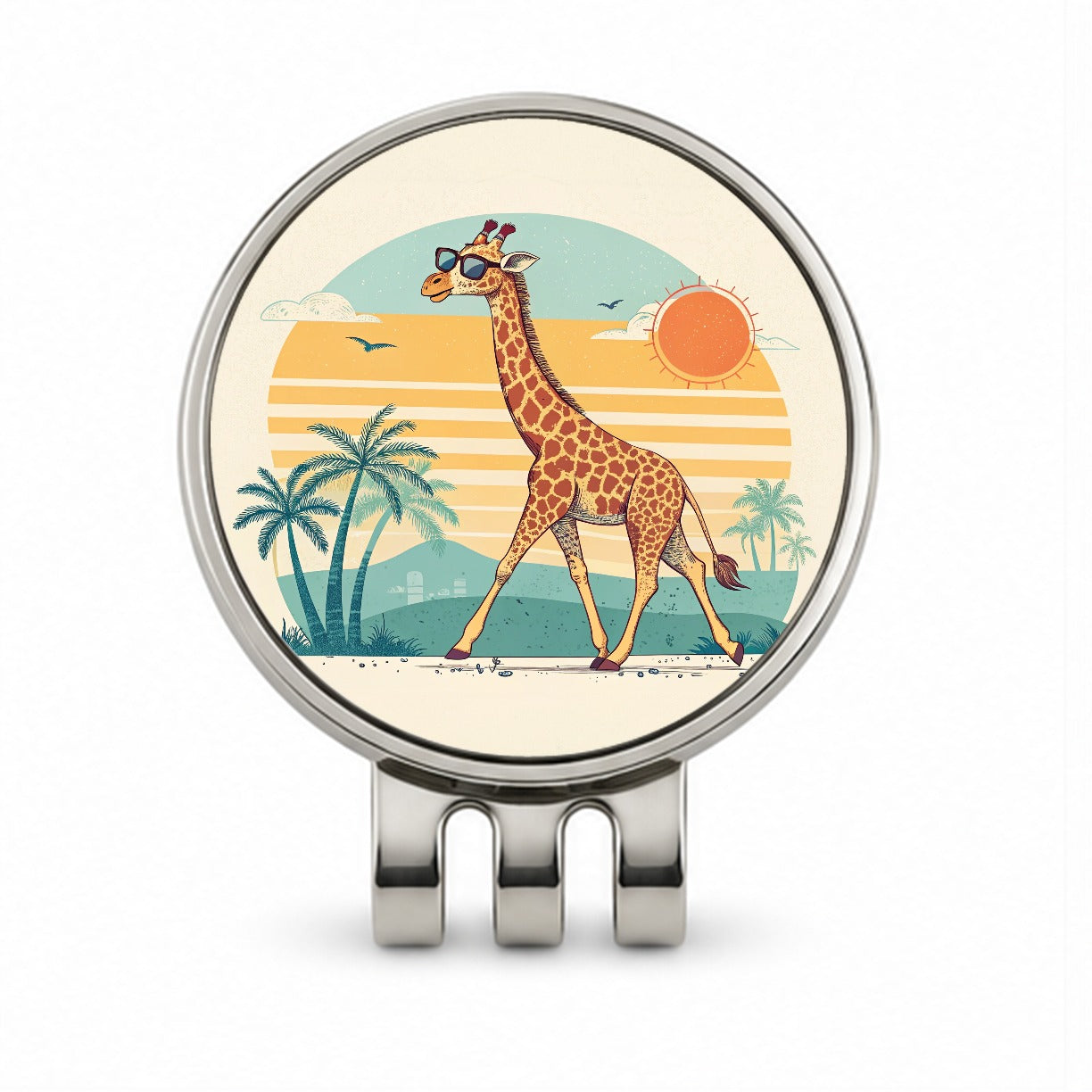 Cool Giraffe Wearing Sunglasses Retro Illustration Sun Golf Hat Clip with Ball Marker