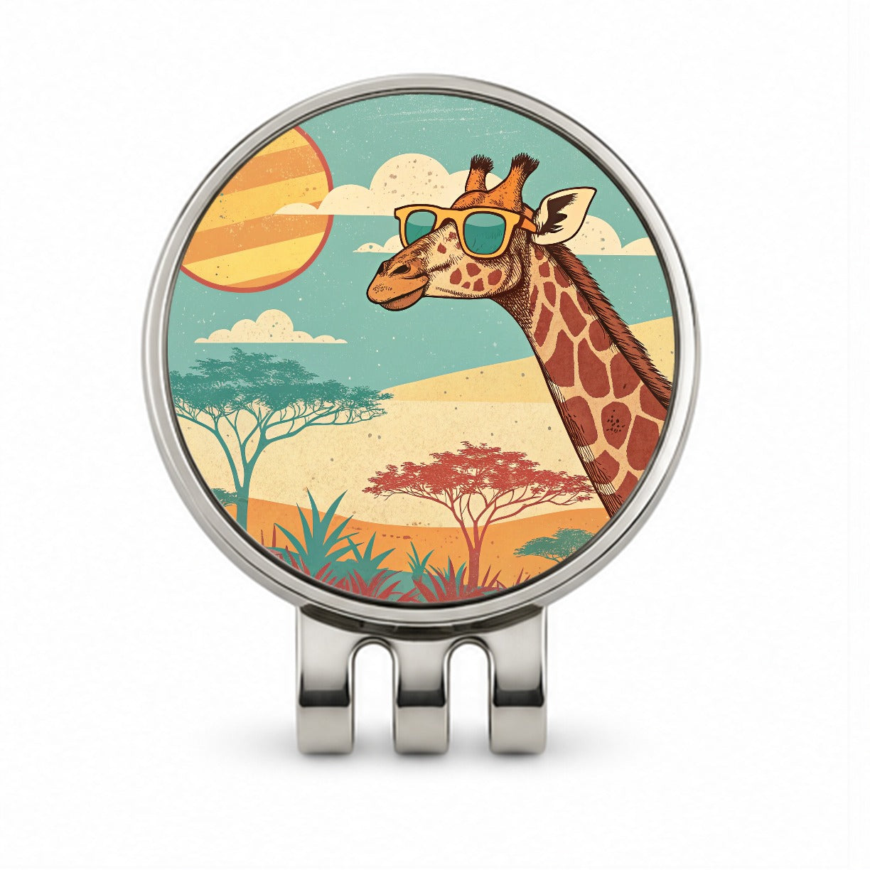 Cool Giraffe Wearing Sunglasses Retro Illustration Golf Hat Clip with Ball Marker