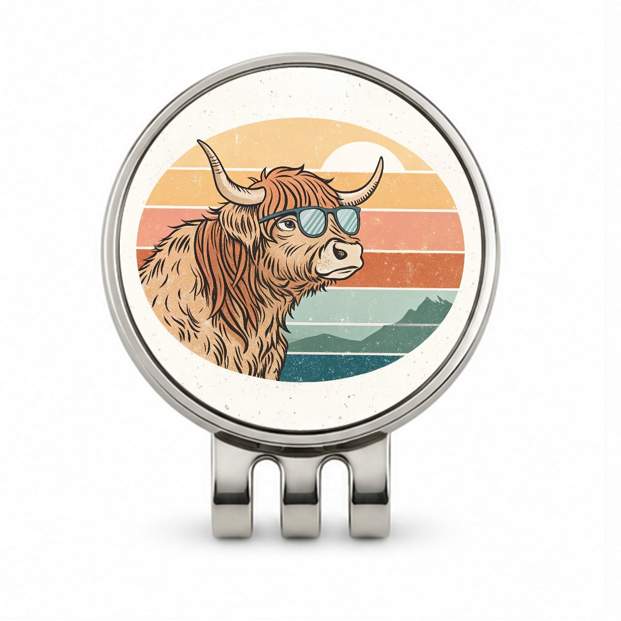 Cool Highland Cow Wearing Sunglasses Retro Golf Hat Clip with Ball Marker