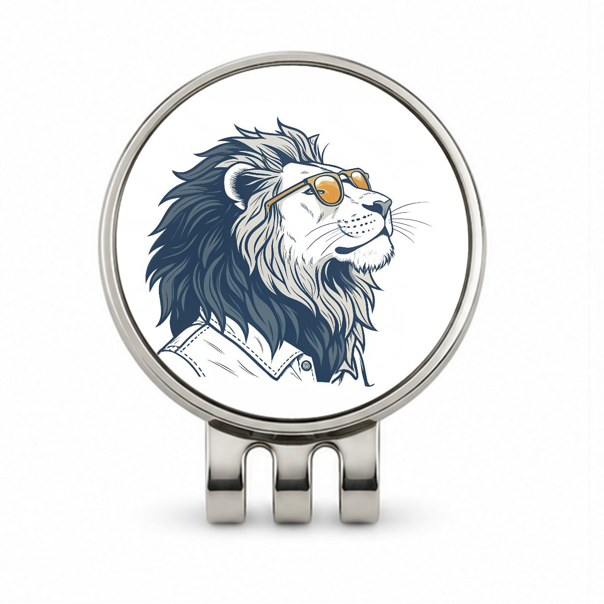 Cool Lion Wearing Glasses Minimalist Illustration Golf Hat Clip with Ball Marker