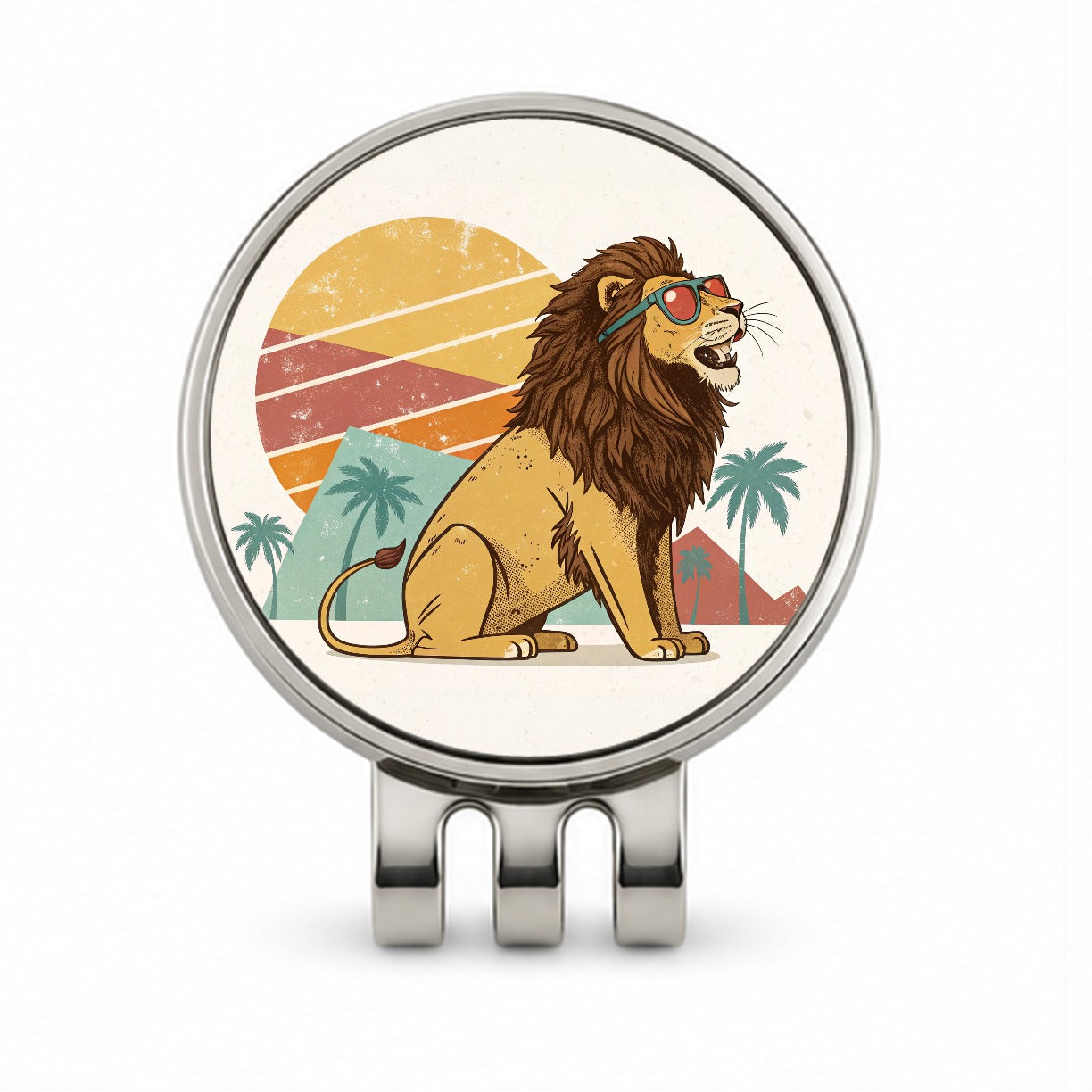 Cool Lion Wearing Sunglasses Retro Illustration Style Golf Hat Clip with Ball Marker