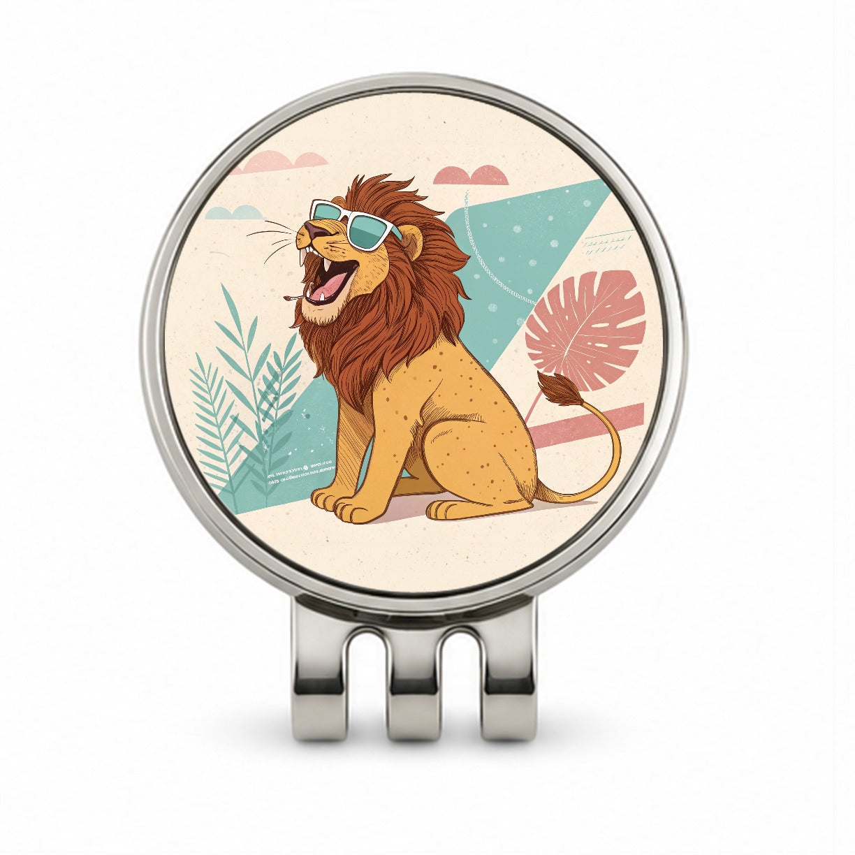 Cool Lion Wearing Sunglasses Retro Illustration Golf Hat Clip with Ball Marker