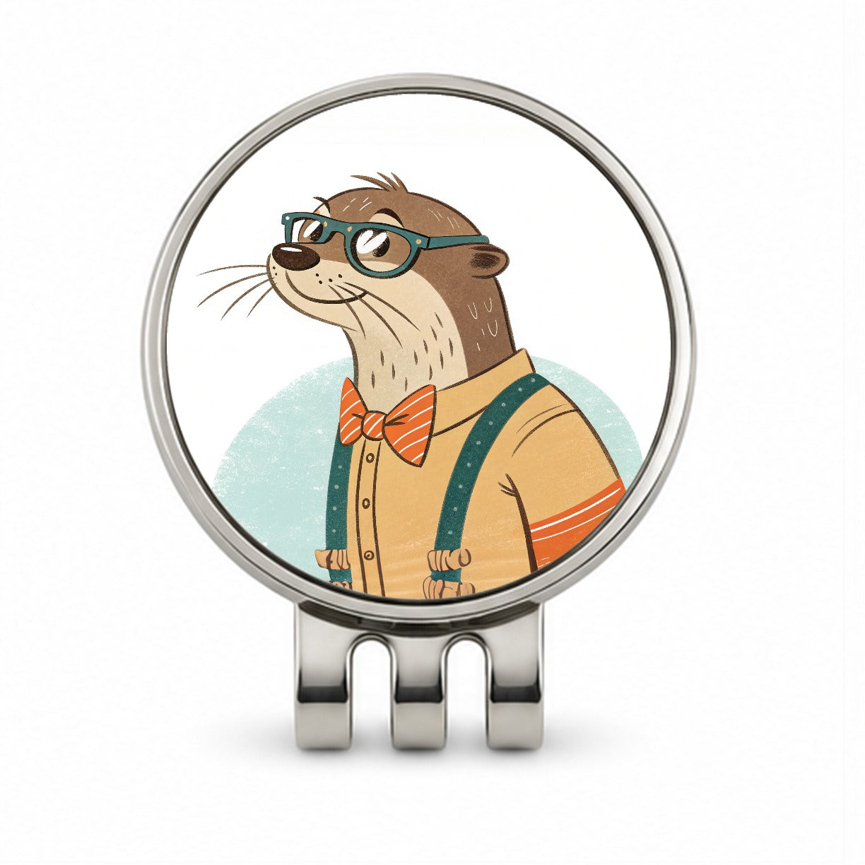 Cool Otter Wearing Glasses Retro Illustration Golf Hat Clip with Ball Marker