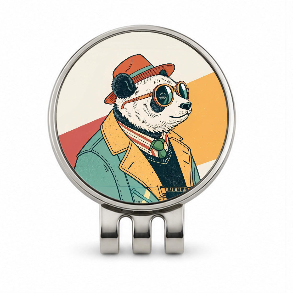 Cool Panda Wearing Glasses Retro Illustration Golf Hat Clip with Ball Marker
