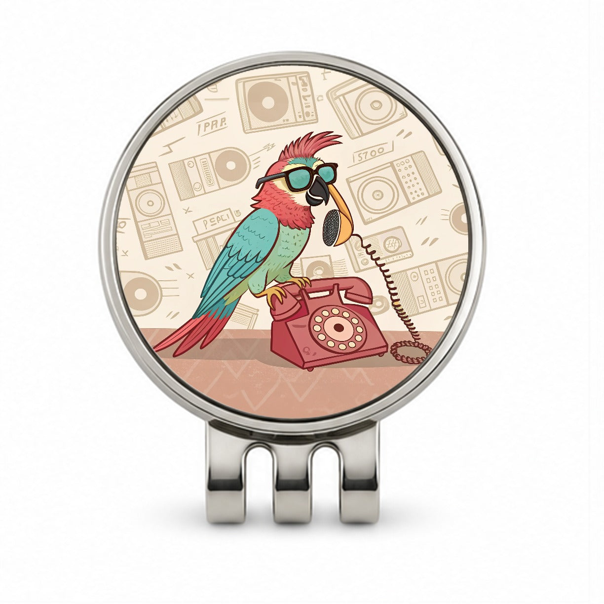 Cool Parrot Wearing Sunglasses Retro Illustration Golf Hat Clip with Ball Marker