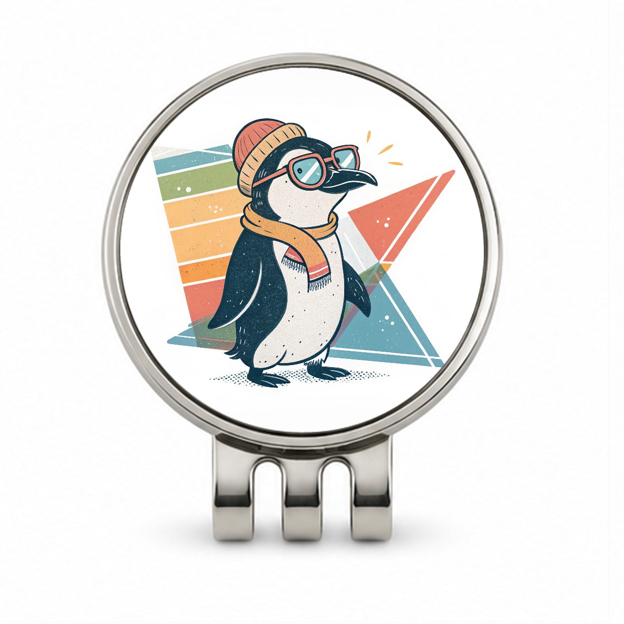Cool Penguin Wearing Glasses Retro Golf Hat Clip with Ball Marker