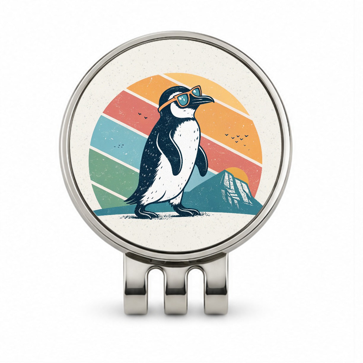 Cool Penguin Wearing Sunglasses Retro Illustration Golf Hat Clip with Ball Marker
