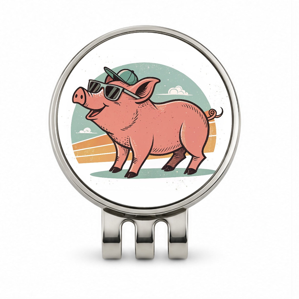 Cool Pig Wearing Sunglasses Retro Illustration Golf Hat Clip with Ball Marker