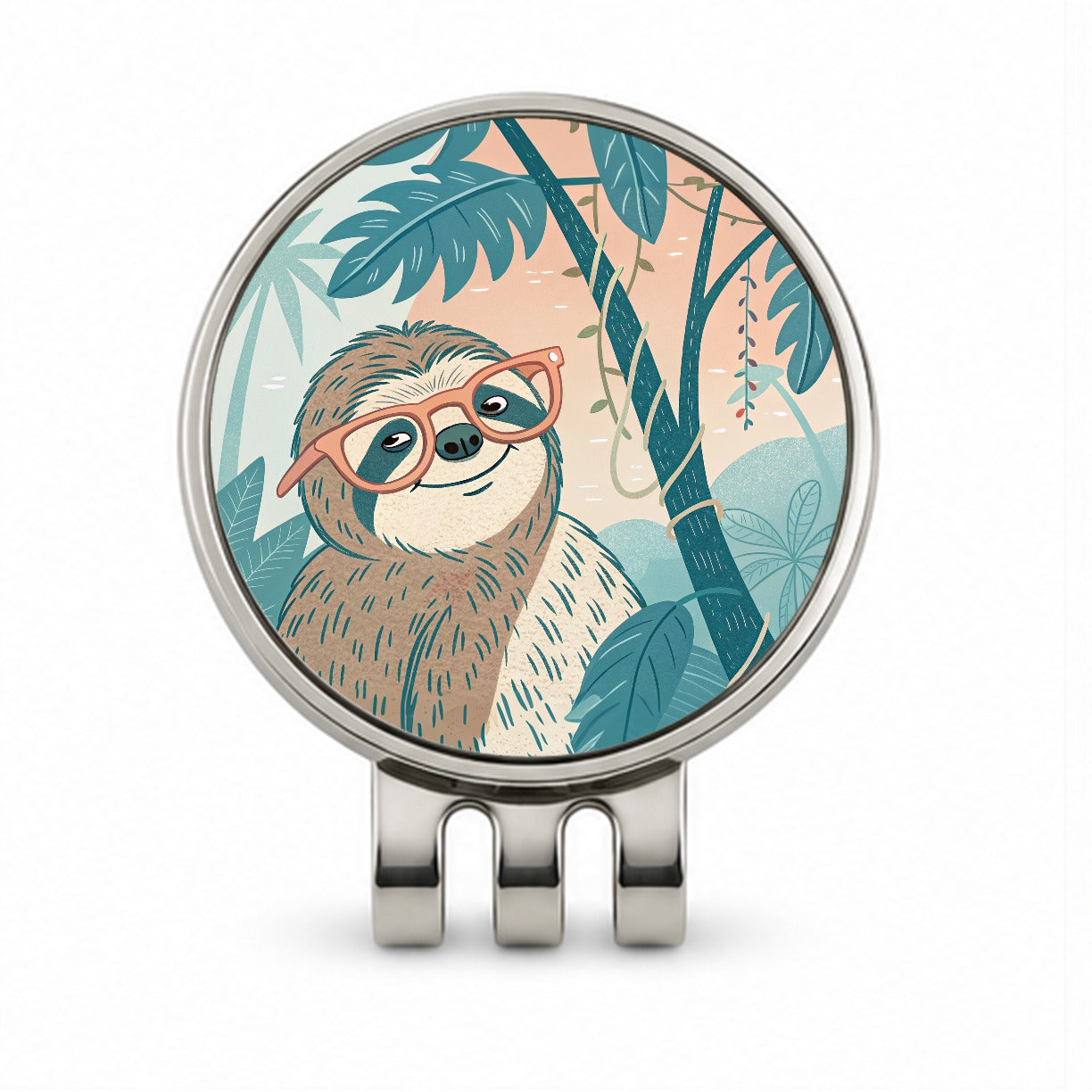 Cool Sloth Wearing Glasses Golf Hat Clip with Ball Marker