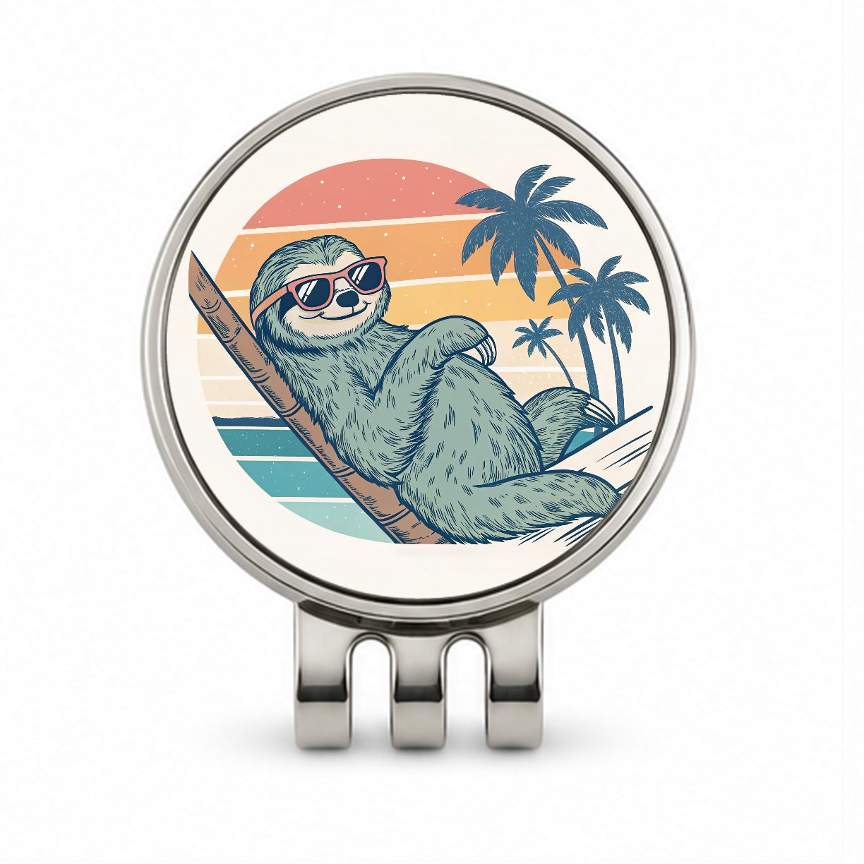Cool Sloth Wearing Sunglasses Retro Illustration Golf Hat Clip with Ball Marker