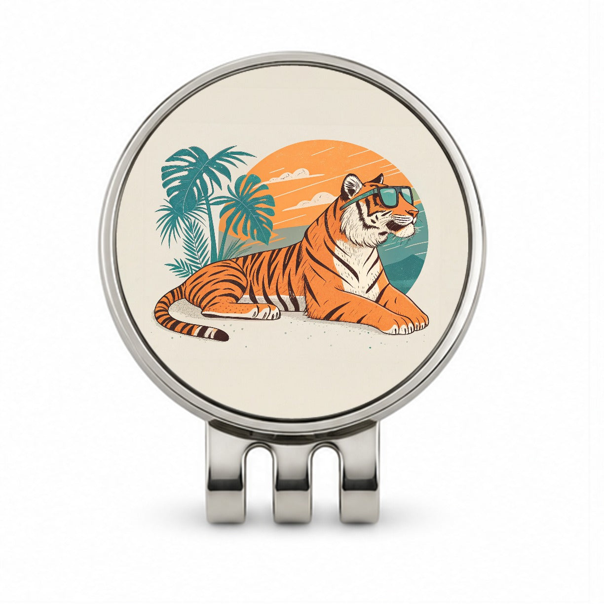 Cool Tiger Wearing Sunglasses Retro Illustration Golf Hat Clip with Ball Marker
