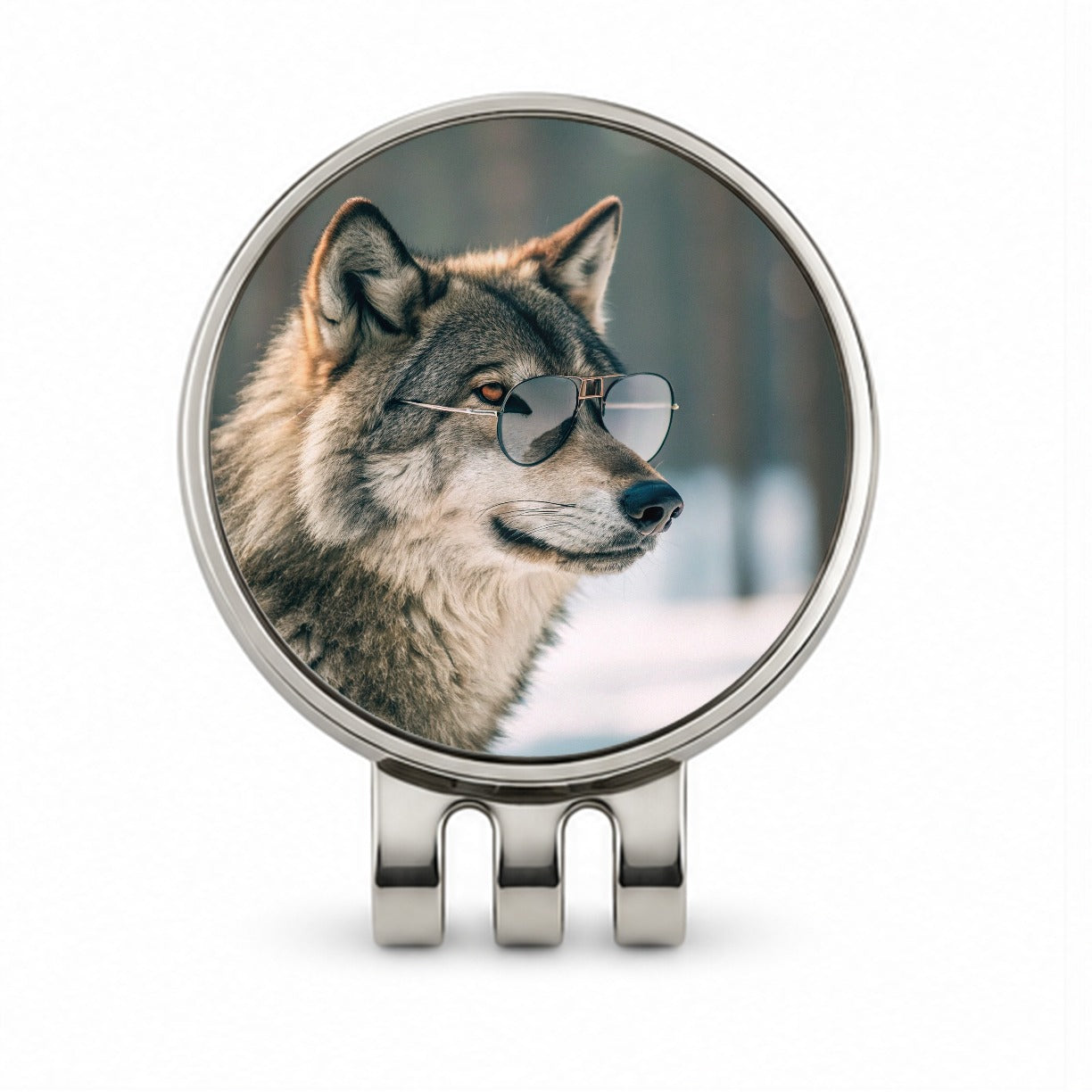 Cool Wolf Wearing Sunglasses Golf Hat Clip with Ball Marker