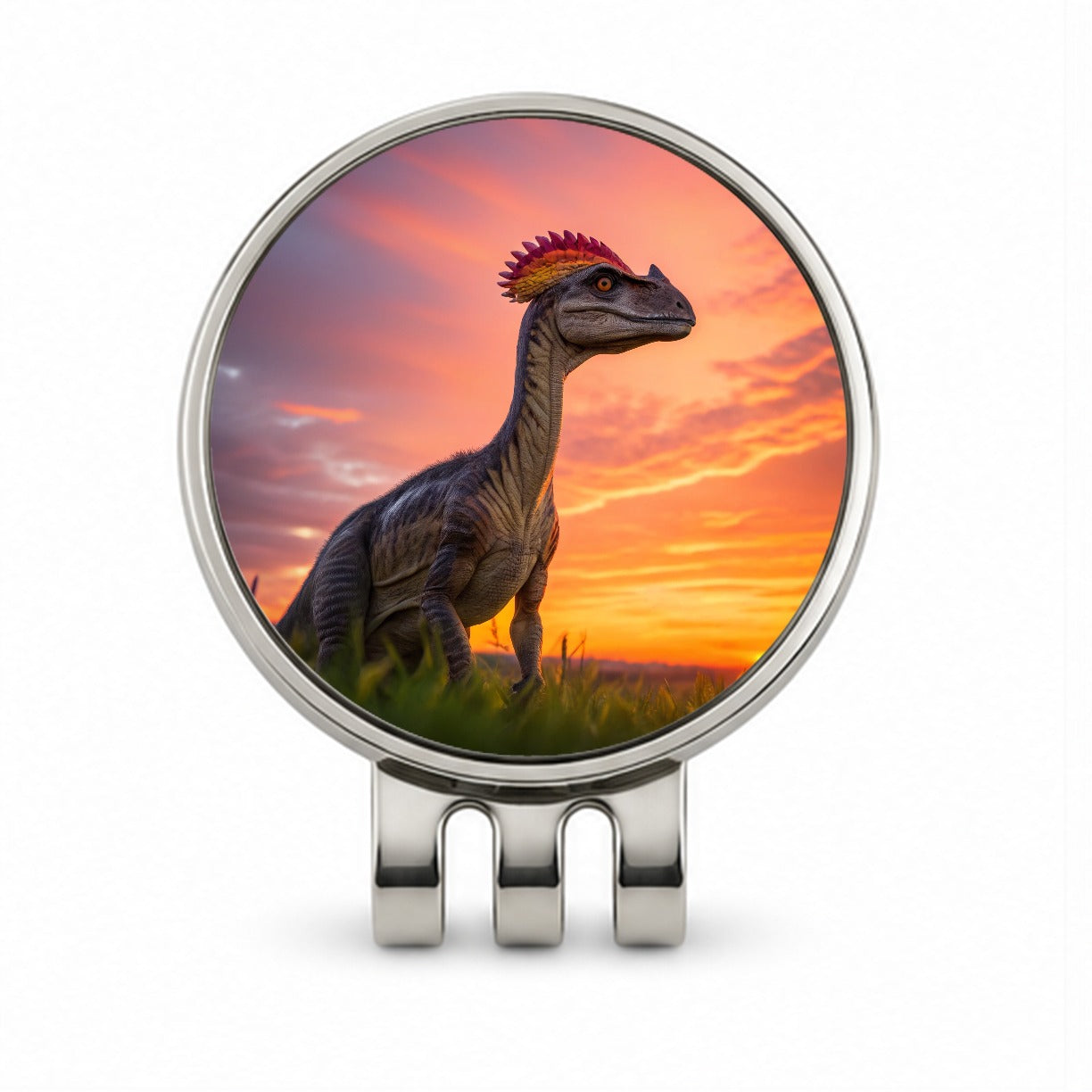 Dilophosaurus Sunset Dinosaur Golf Hat Clip with Ball Marker